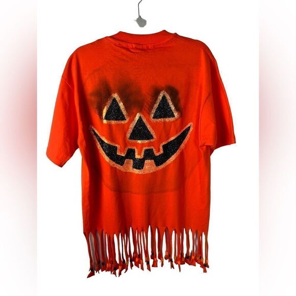 Stunning Halloween S/S Top w/Fringe Trim Embellished w/Glittery Cats Size XL - Picture 2 of 3